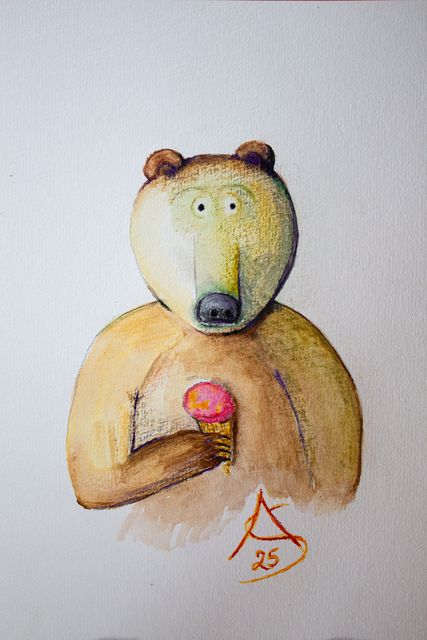 Urso com gelado, Lápis de cor sobre papel, Ana Soares, 2025